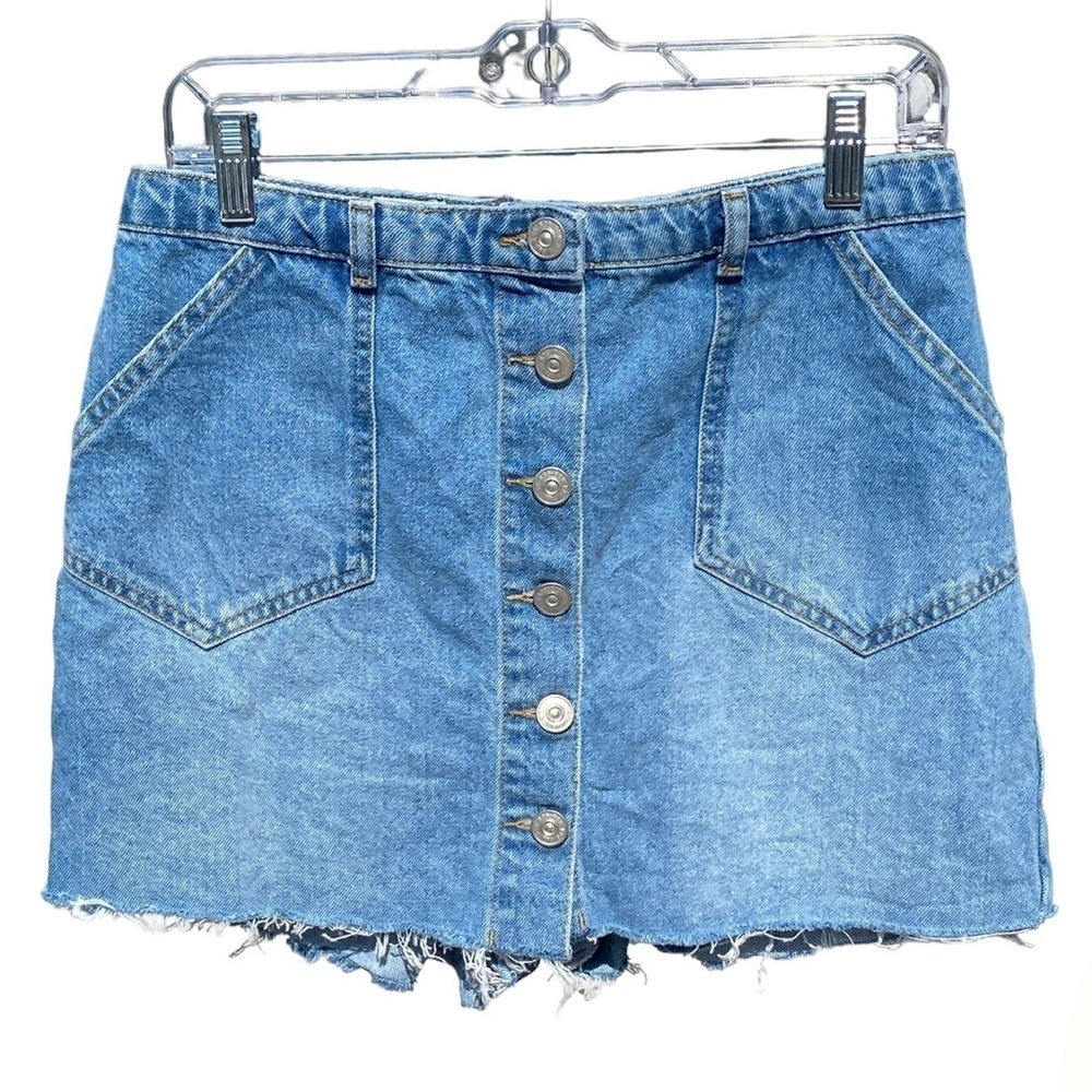 BDG Skort denim button front distressed raw hem womens 28 urban outfitters